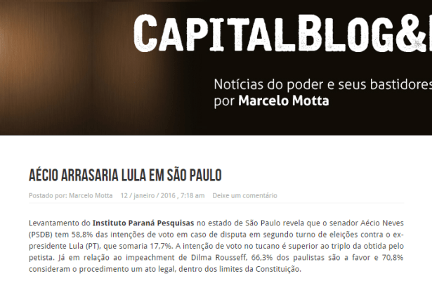 Capital Blog e Etc divulga pesquisa sobre as intenções de votos para as eleições de 2018