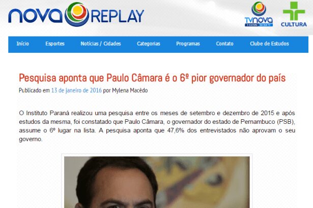 Portal Nova Replay divulga pesquisa sobre o índice de aprovação de Paulo Câmara