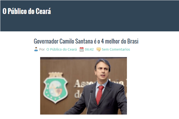 Blog O Público do Ceará divulga pesquisa que aponta o governador Camilo Santana como o quarto melhor avaliado do Brasil