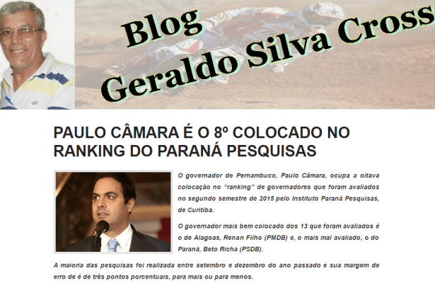 Blog do Geraldo Silva Cross divulga pesquisa que aponta o governador Paulo Câmara com a oitava melhor avaliação do país