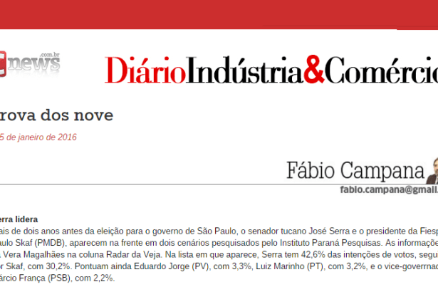Diário da Indústria e Comércio divulga pesquisa sobre a disputa pelo governo de São Paulo