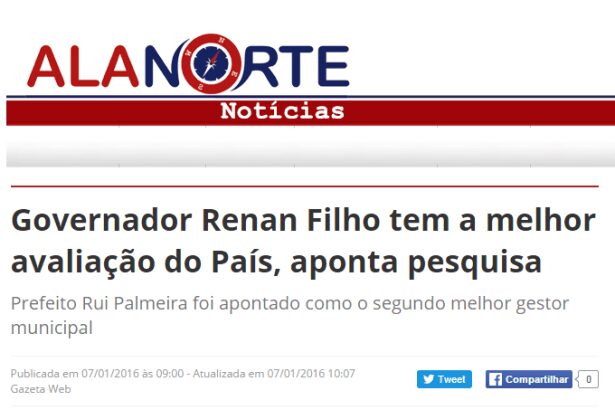 Jornal Ala Norte divulga pesquisa sobre a aprovação do governador Renan Filho