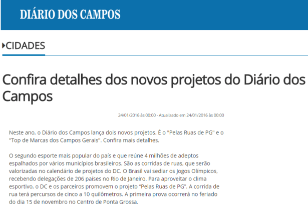 Jornal Diário Dos Campos comenta sobre os novos projetos que será realizado em Campos Gerais /MG