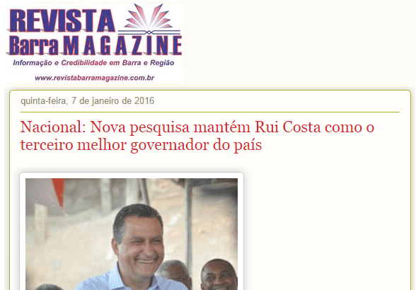 Blog Revista Barra Magazine comenta pesquisa sobre a popularidade dos Governadores