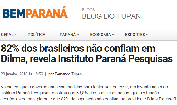 Bem Paraná divulga pesquisa sobre a confiança dos Brasileiros na Presidente Dilma Rousseff