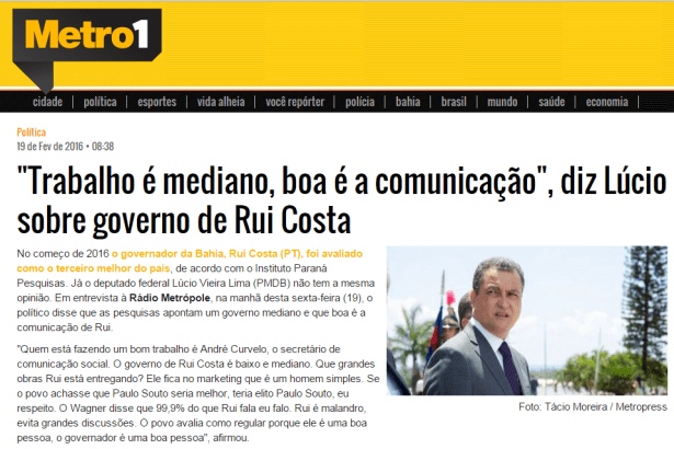 Metro 1 comenta pesquisa que foi realizada para o Estado da Bahia