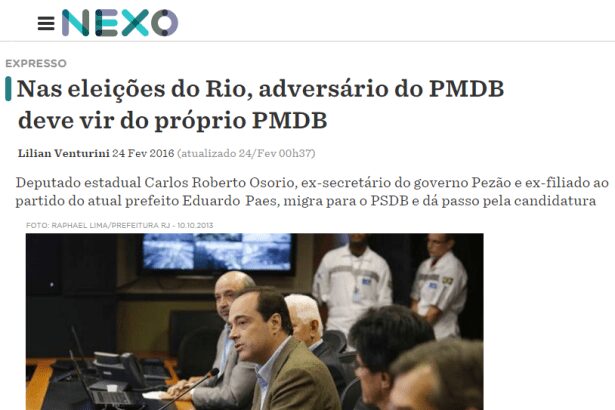 Jornal Digital Nexo comenta sobre as pesquisas realizadas para o Estado do Rio de Janeiro