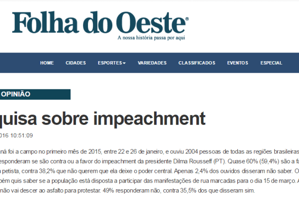 Jornal Folha Do Oeste comenta pesquisa sobre a popularidade da Presidente Dilma Rousseff