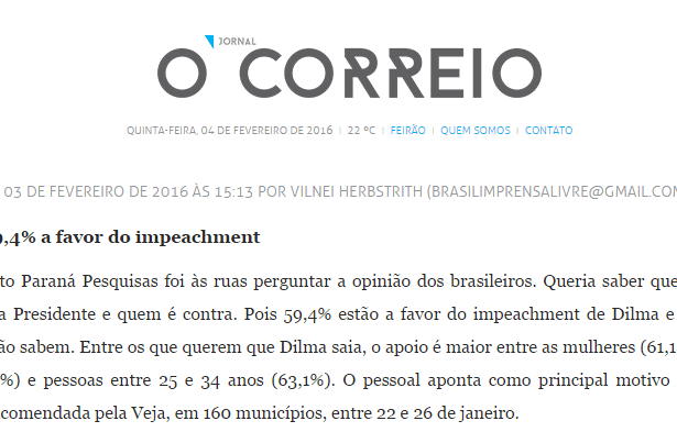 Jornal O Correio comenta pesquisa sobre a popularidade da Presidente Dilma Rousseff