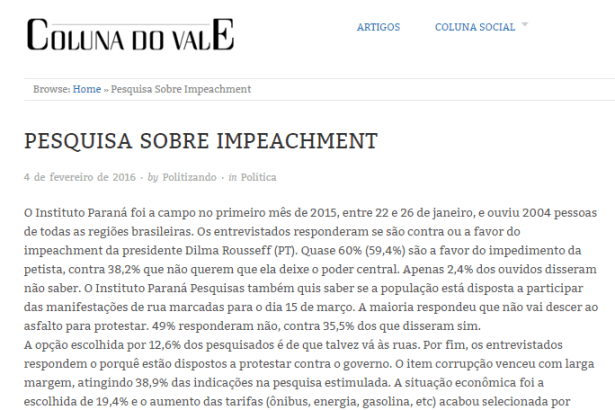 Coluna Do Vale comenta pesquisa sobre a popularidade da Presidente Dilma Rousseff