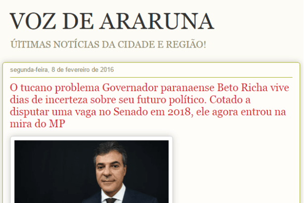 Blog Voz De Araruna comenta pesquisa sobre a popularidade do Governador Beto Richa