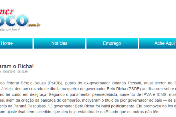 Blog MCR Foco comenta pesquisa sobre a popularidade do Governador Beto Richa