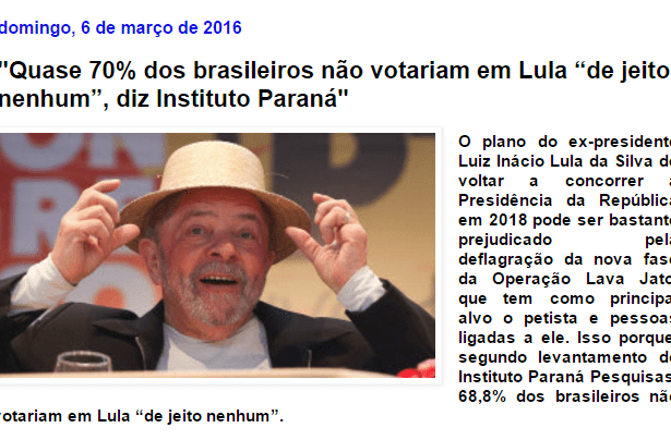 Blog Caminhos Políticos divulga pesquisa sobre a popularidade do Ex-Presidente Lula