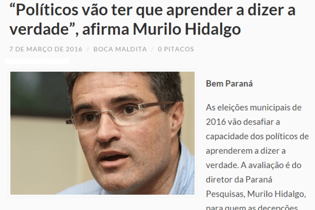 Blog da Boca Maldita divulga a entrevista do diretor da Paraná Pesquisas sobre o Impeachment e manifestações