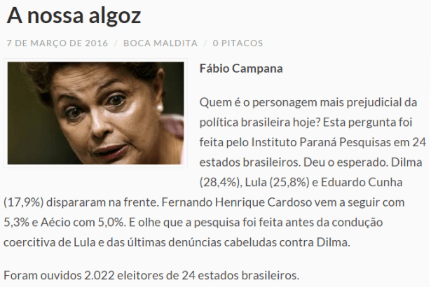 Blog Da Boca Maldita divulga pesquisa sobre a Presidente Dilma Rousseff