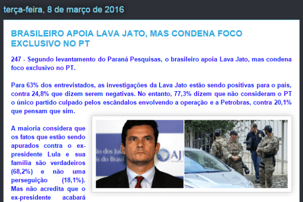 Blog Do Antonio Assis divulga pesquisa sobre a Operação Lava Jato