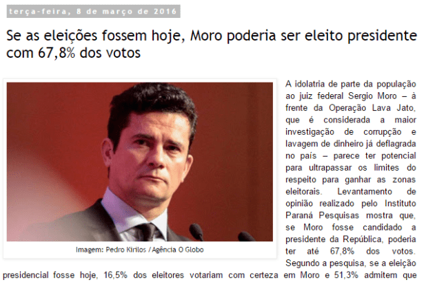 Correio Do Poder divulga pesquisa sobre a popularidade do Juiz Sérgio Moro