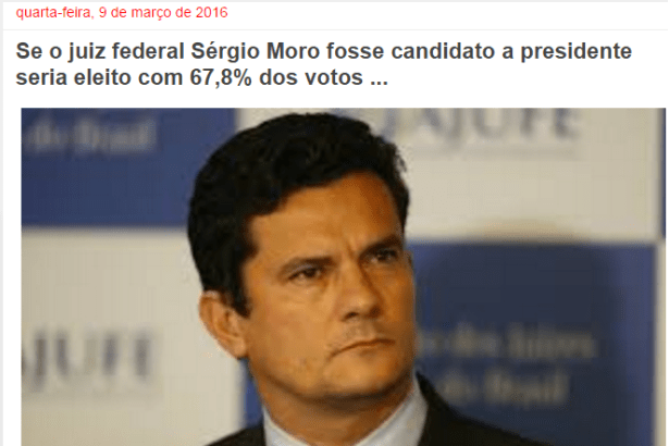 Blog Fogo Contra Fogo divulga pesquisa sobre a popularidade do Juiz Sérgio Moro