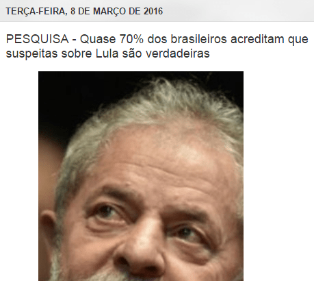 Blog A Sua Revista Eletrônica, divulga pesquisa sobre as denúncias sofridas pelo Ex-Presidente Lula