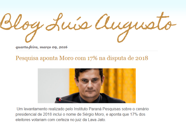 Blog Do Luis Augusto divulga pesquisa sobre a popularidade do Juiz Sérgio Moro