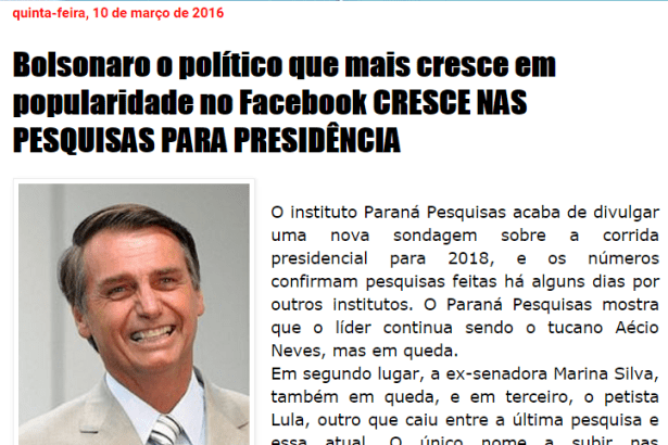 Blog Do Lobo Notícias divulga pesquisa sobre o Deputado Jair Bolsonaro