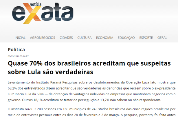 Notícia Exata divulga pesquisa sobre as denúncias sofridas pelo Ex-Presidente Lula
