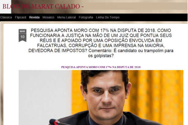 Blog Do Marat Calado divulga pesquisa sobre a popularidade do Juiz Sérgio Moro