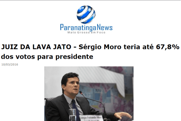 Paranatinga News divulga pesquisa sobre a popularidade do Juiz Sérgio Moro
