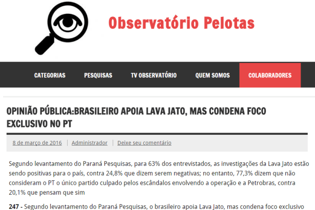 Observatório Pelotas divulga pesquisa sobre a Operação Lava Jato