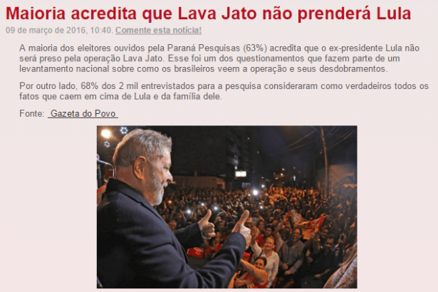 98 FM Curitiba divulga pesquisa sobre a Operação Lava Jato
