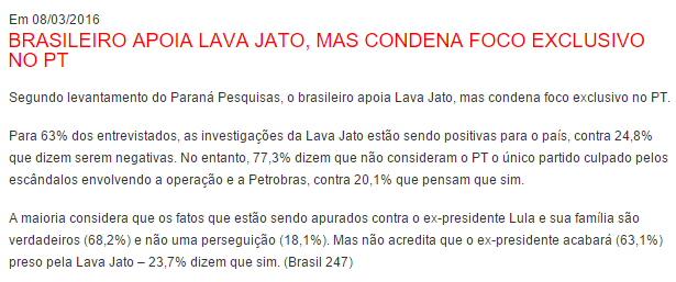 Sindicato Dos Bancários de Itabuna comenta pesquisa sobre a Operação Lava Jato