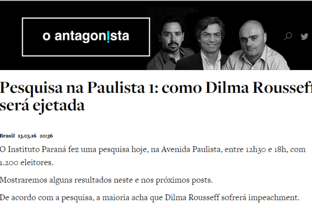 O Antagonista divulga pesquisa realizada no dia 13 de março sobre as Manifestações