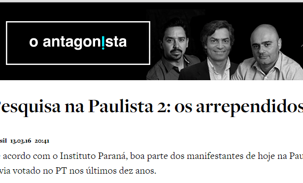 O Antagonista divulga pesquisa realizada no dia 13 de março sobre as Manifestações
