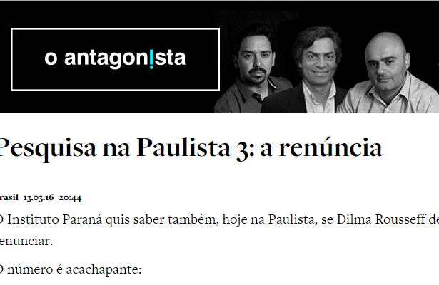 O Antagonista divulga pesquisa realizada no dia 13 de março na Avenida Paulista durante a manifestação
