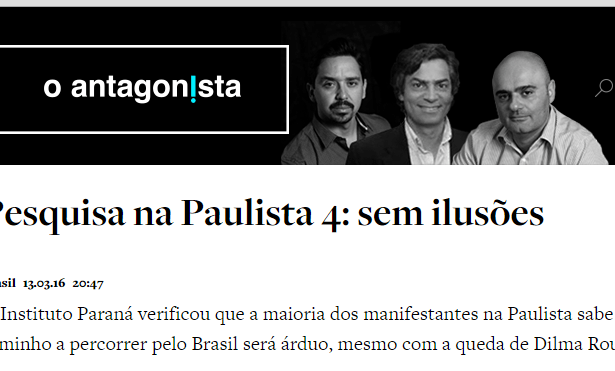 O Antagonista divulga pesquisa realizada no dia 13 de março na Avenida Paulista durante a manifestação