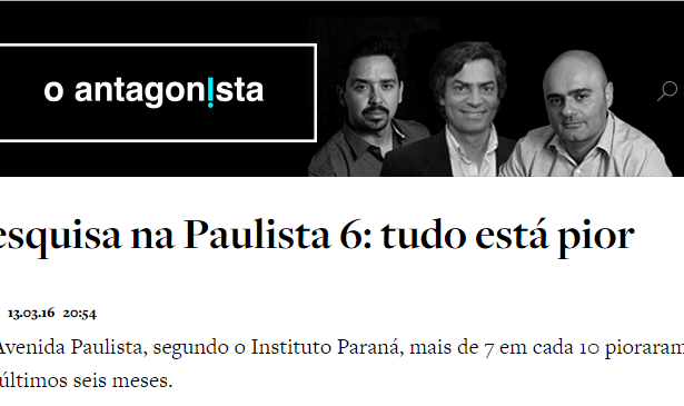 O Antagonista divulga pesquisa realizada no dia 13 de março na Avenida Paulista durante a manifestação