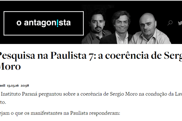O Antagonista divulga pesquisa realizada no dia 13 de março na Avenida Paulista durante a manifestação