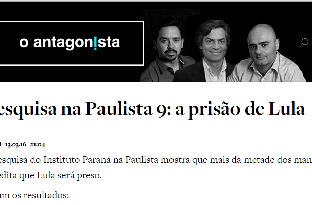 O Antagonista divulga pesquisa realizada no dia 13 de março na Avenida Paulista durante a manifestação