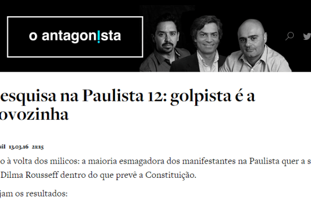 O Antagonista divulga pesquisa realizada no dia 13 de março na Avenida Paulista durante a manifestação