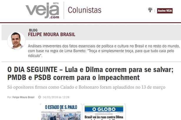 Blog Felipe Moura Brasil - Veja.com comenta pesquisa sobre a manifestação do dia 13 de março