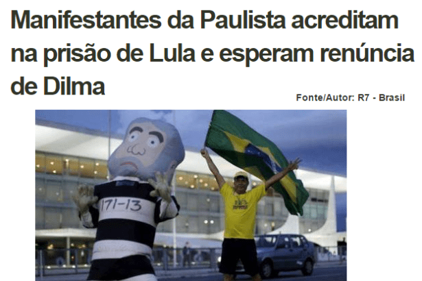 Paraíso Web divulga pesquisa de opinião realizado durante a manifestação do dia 13 de março sobre o Ex-Presidente Lula