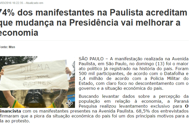 Juína News comenta pesquisa realizado durante a manifestação do dia 13 de março