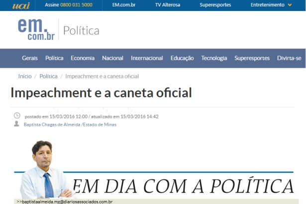 Jornal Estado de Minas comenta pesquisa realizado durante a manifestação do dia 13 de março em São Paulo