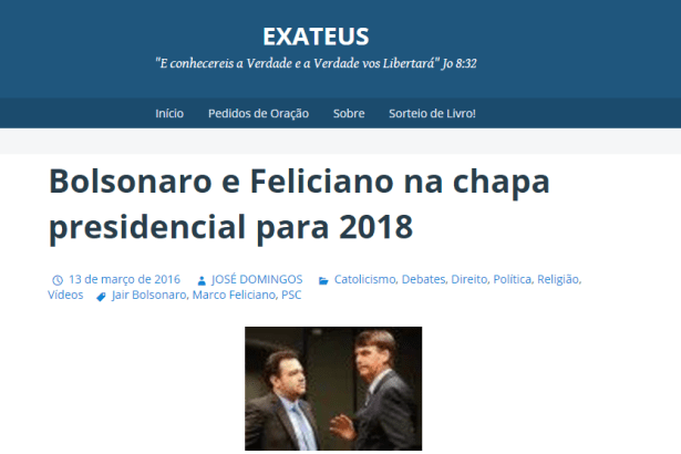 Blog Exateus comenta pesquisa sobre a intenção de voto dos manifestantes do dia 13 de março em São Paulo
