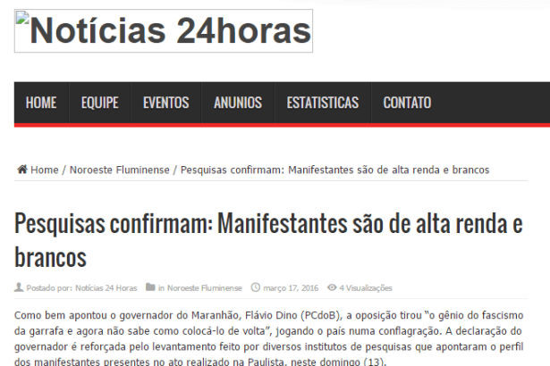 Notícias 24 Horas comenta pesquisa realizada durante a manifestação do dia 13 de março em São Paulo