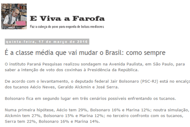 Blog E Viva A Farofa comenta pesquisa realizada durante a manifestação do dia 13 de março em São Paulo