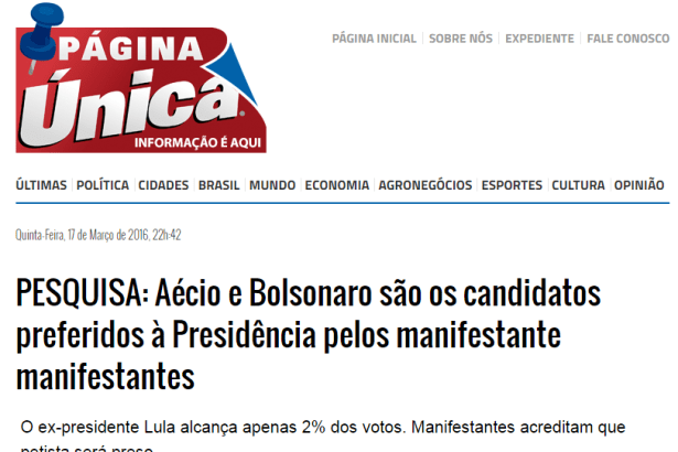 Portal Página Única comenta pesquisa sobre a intenção de voto dos manifestantes do dia 13 de março em São Paulo