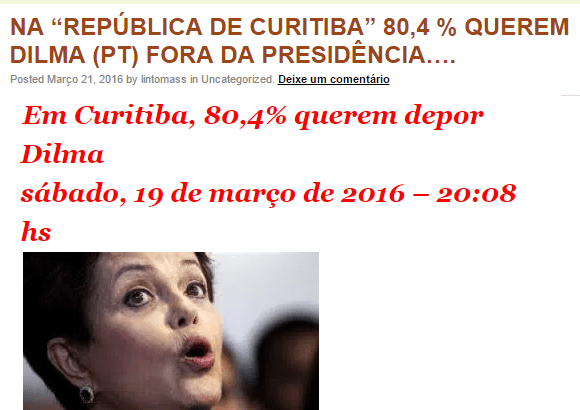 Blog Dr. Lineu Tomass comenta pesquisa realizada na Cidade de Curitiba sobre a Presidente Dilma Rousseff