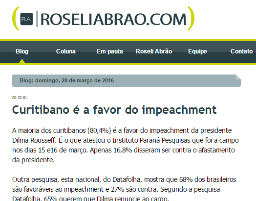 Roseli Abrão comenta pesquisa realizada na Cidade de Curitiba sobre a Presidente Dilma Rousseff