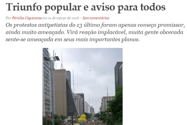 IPCO comenta pesquisa realizada durante a manifestação do dia 13 de março em São Paulo
